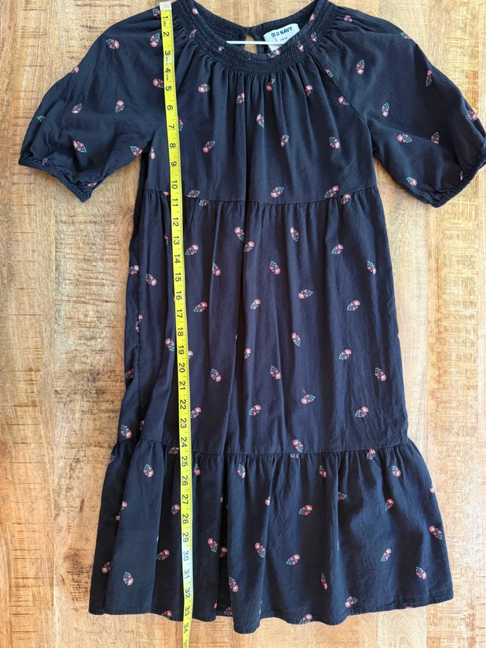 Old Navy Girls Large 10-12 Black Floral Tiered Dress Puff Sleeve